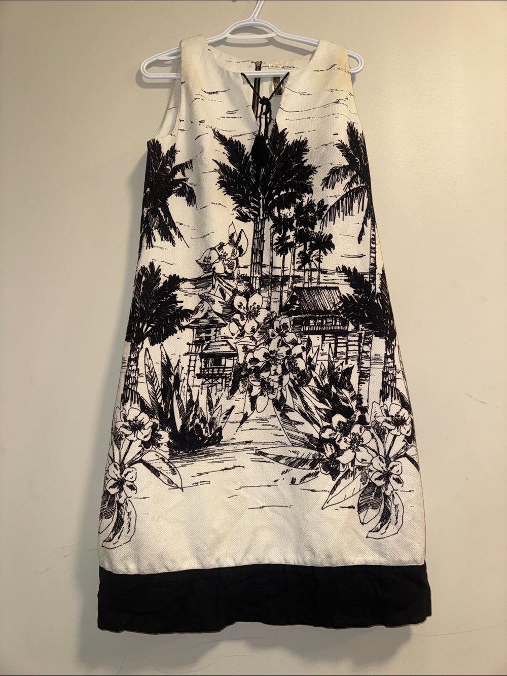 Julian Taylor White & Black Tropical A-Line Dress